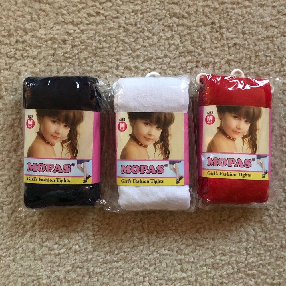 New- Mopas Girl’s Fashion Tights Pk. Of 3 (Size: M 4-6)
